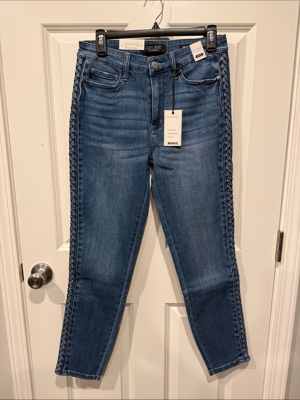 Judy Blue Medium Blue Skinny Jeans with Braided Side Panels